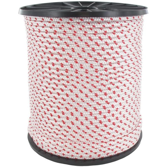 Corde tressée rouge et blanche, 100 mètres, diamètre 6 mm, en polyamide