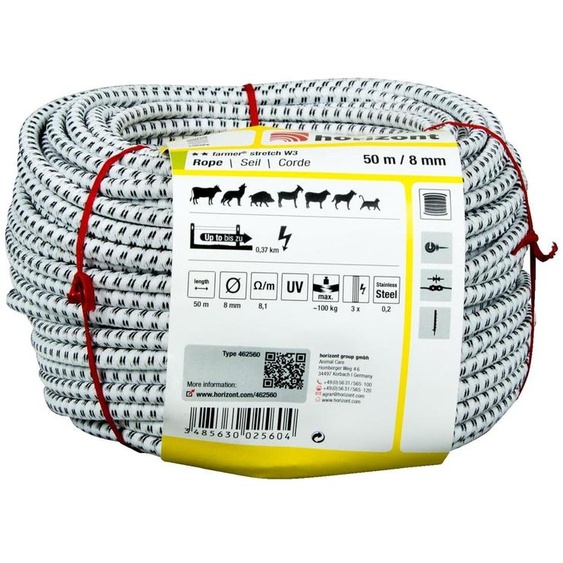 Cordon pour clôture de pâturage farmer® stretch W3 | 50 m | Ø 8 mm | 3 conducteurs