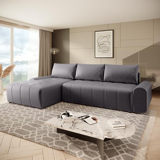 Costa Canapé dangle en L avec fonction de couchage Meuble de chevet Tissu : Vogue 15 Gris foncé Pouf : gauche