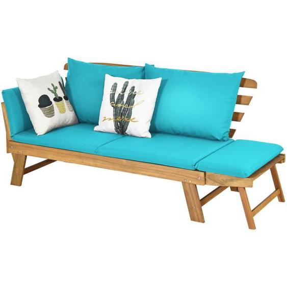 COSTWAY 2 en 1 Canapé Lit de Jardin Extensible en Bois d’Acacia - 2 Places, Charge 320KG - Coussins-Dossier Amovibles - Vert