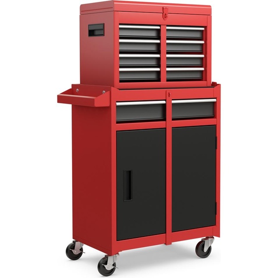 COSTWAY 2in1 Chariot datelier avec mallette, 8 compartiments, crochets & étagère réglable, chariot à outils verrouillable sur roues jusquà 100kg Métal 59x28x102cm