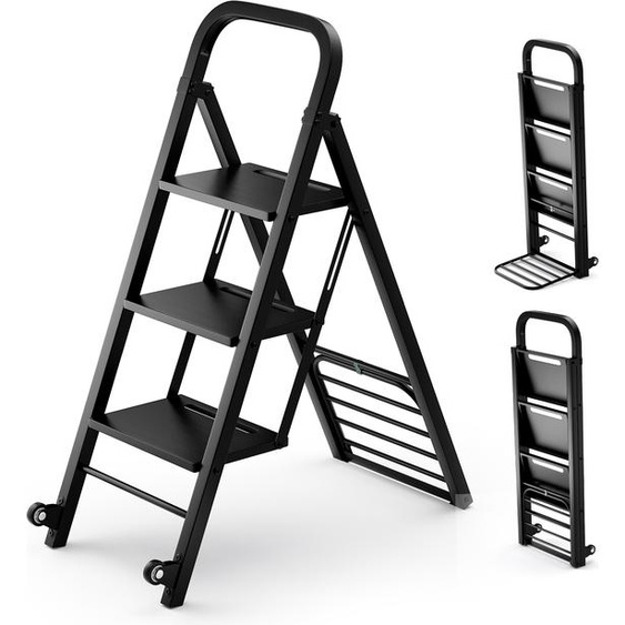 COSTWAY 2in1 Diable & escabeau pliable, 2 roues Chariot à main, Diable de transport en métal, surface de chargement 30 x 37cm, Diable jusquà 250kg / Escabeau jusquà 200kg