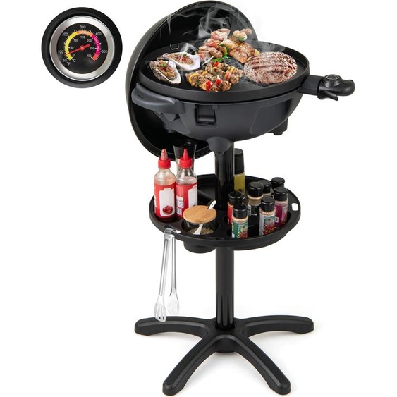 COSTWAY 2in1 Gril de table & gril sur pied, gril électrique 1200W avec plaque de cuisson 2 zones, porte-épices & pied, 180°C-270°C, revêtement antiadhésif