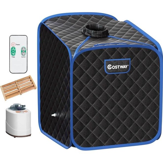 COSTWAY 2L Mini sauna à vapeur, sauna à domicile cabine thermique avec fonction de pulvérisation & minuterie & 9 niveaux de température, sauna assis avec télécommande, chaise, cabine de sauna 85 x 84 x 106cm (noir)