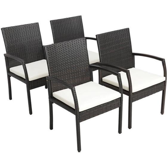COSTWAY 4 Fauteuils de Jardin Éxterieur avec Coussins pour Térrasse en Rotin PE Fauteuils dAppoint pour Salon de Jardin Marron
