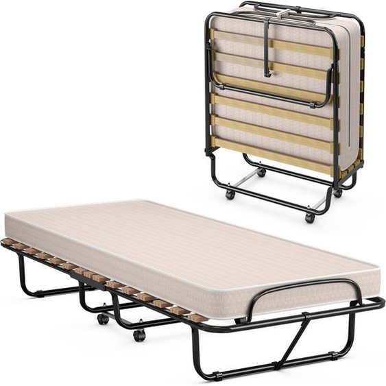 COSTWAY 80x190cm Lit dinvité pliable avec matelas, capacité 130kg
