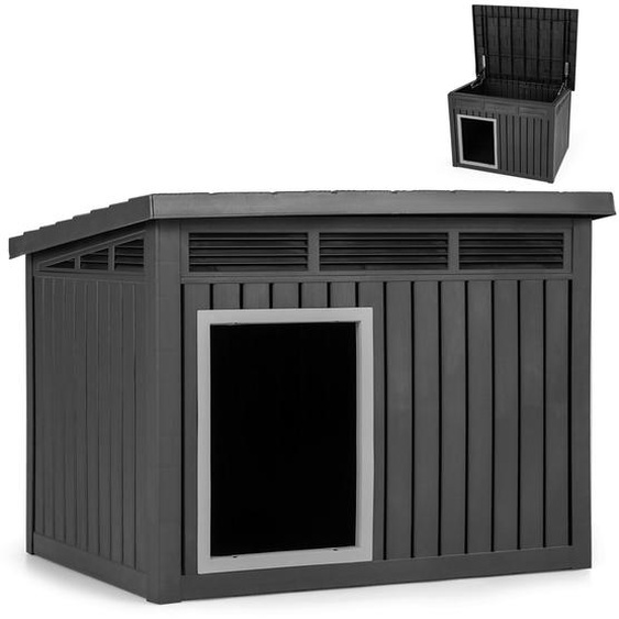 COSTWAY 81 x 64 x 61 cm : niche pour chien dintérieur et dextérieur, avec toit incliné rabattable, trous de drainage, ressort à gaz et ouvertures daération