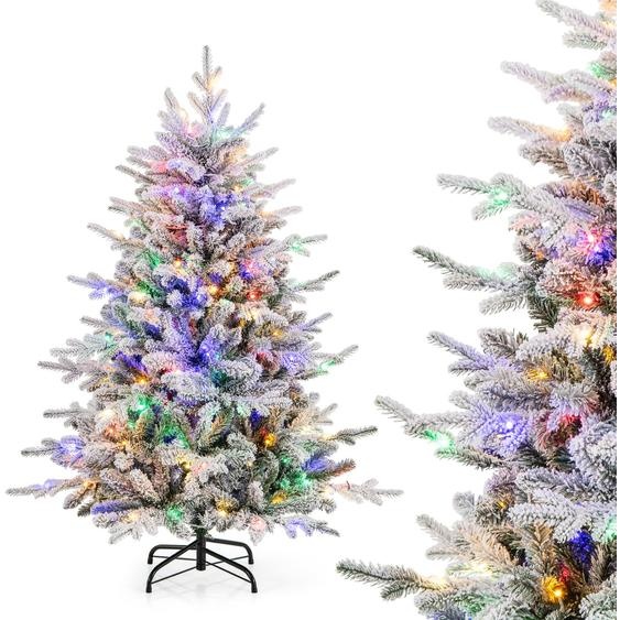 COSTWAY Arbre de Noël artificiel 135cm, sapin floqué avec 160 LED multicolores, 8 modes déclairage & 436 pointes de branches, arbre de Noël illuminé