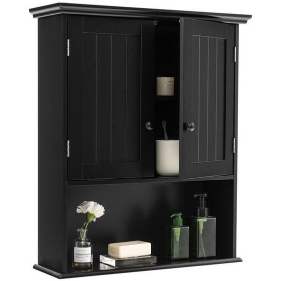 COSTWAY Armoire Murale de Salle de Bains Armoire à Pharmacie avec 2 Porte et 3 Etagères Rangement dont 1 Paroi Réglable Noir