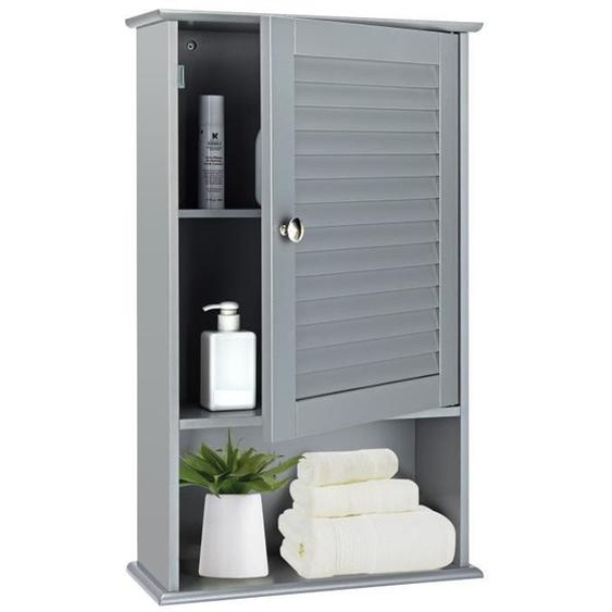 COSTWAY Armoire Murale pour Salle de Bain, Armoire à Pharmacie avec Étagère Réglable, Porte Persienne et Étagère Ouverte, Gris