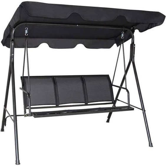 COSTWAY Balancelle de Jardin 3 Places en Polyester et Acier -Toit Anti-UV Réglable pour BalconTerrasse 170x 110 x 150CM Noir
