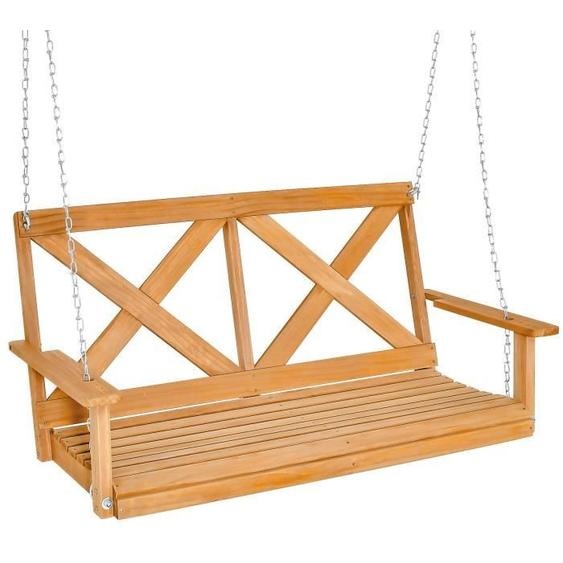 COSTWAY Balancelle de Jardin en Bois Peinture Imperméable 2 Personnes Chaînes Réglables 190-210cm Charge 240 kg pour ArbrePortique