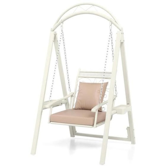 COSTWAY Balancelle de Jardin Portique avec Motif FeuillesCoussins Inclus. - Mini Tables Latérales pour  Balcon Piscine Blanc