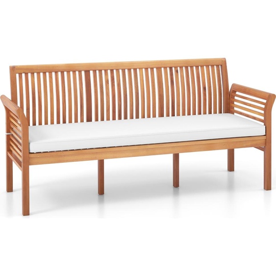 COSTWAY Banc de jardin 3 places en acacia, banc en bois avec coussins, canapé de jardin banc de balcon jusquà 540kg, banc de parc 159x59x77cm
