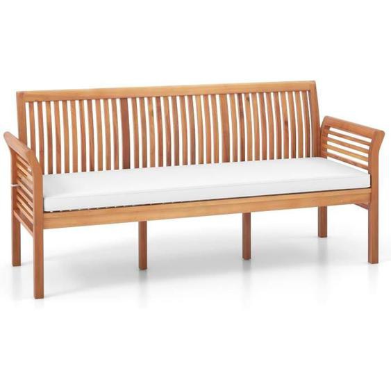 COSTWAY Banc de Jardin en Acacia 3 Places, Coussins dAssise, Dossier et Accoudoirs Ergonomiques, Banquette Extérieur 159 cm de Long