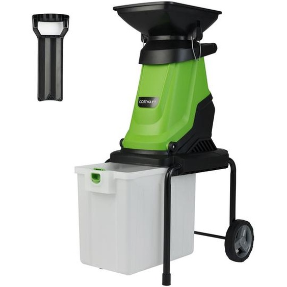 COSTWAY Broyeur de jardin 3000 W, épaisseur de coupe 45mm, broyeur de jardin électrique avec roues & bac de ramassage 50 L, broyeur à couteaux filaire, broyeur vert