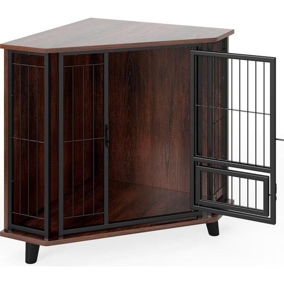 COSTWAY Cage dangle pour chien Meuble, niche pour chien avec porte verrouillable & 3 pieds en bois, box pour petit chien de taille moyenne 60 x 60 x 71,5 cm Marron