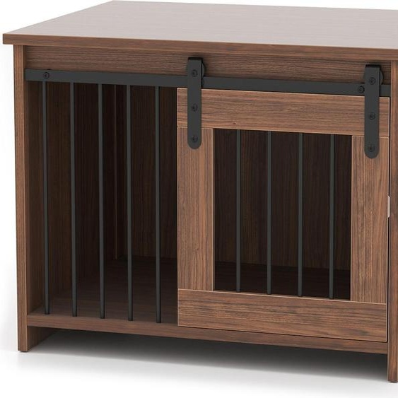 COSTWAY Cage pour chien Meuble, Box pour chien pour la maison, Niche pour chien avec porte coulissante, Cage pour animal de compagnie Table dappoint pour chiens de petite et moyenne taille 80x60x60cm Marron