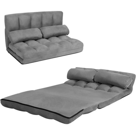 COSTWAY Canapé Lit / Chauffeuse Convertible, Dossier Réglable 6 Positions, 2 Coussins, Tissu Aspect Suédé Détachable et Lavable