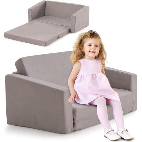 COSTWAY Canapé-lit Enfant 2 en 1 - 2 Place en Flanelle Textile avec Housse Amovible & Lavable,Charge 50kg pour 18-36 Mois