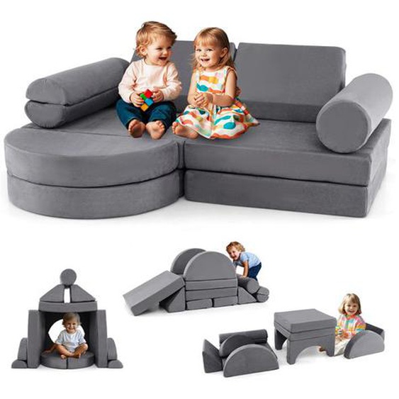 COSTWAY Canapé Modulaire 13 Pièces pour Enfants, en Mousse Convertible, 145 x 71 x 46 cm, Mobilier pour Chambre, Salle de Jeux,