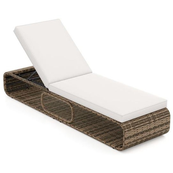 COSTWAY Chaise Longue de Jardin Extérieur Inclinable à 7 Positions en Osier PE avec Dossier Réglable Coussin Rangementpour Patio