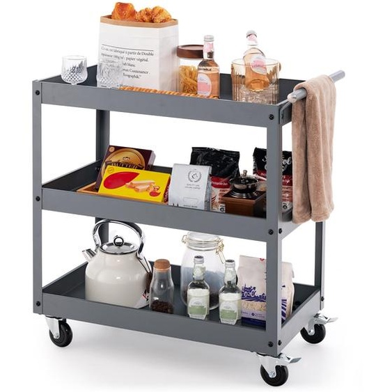 COSTWAY Chariot datelier, chariot datelier à 2 plateaux, chariot à outils en métal avec poignée & roulettes, chariot de transport chariot de montage pour bureau (Gris)