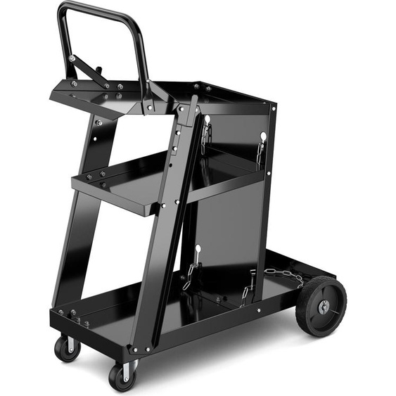 COSTWAY Chariot de soudage avec 3 étagères & chaînes anti-basculement, chariot déquipement Chariot de soudage métal pour TIG MIG soudeuses & découpeuses plasma