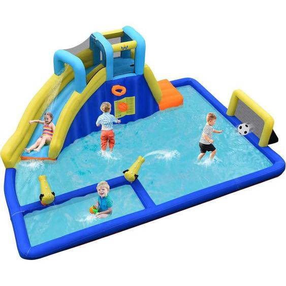 Costway - Château Gonflable Aquatique 6 en 1 Enfant 3 Ans+ Pisine Toboggan Escalade Football Basket-ball Jet dEau 526 x 373 x 203 cm sans Gonfleur