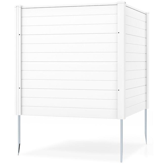 COSTWAY Clôture de jardin 2 pièces 123 x 123 cm, clôture avec poteaux en métal galvanisé et capuchons de protection, clôture décorative brise-vue, clôture autoportante à emboîter, blanche