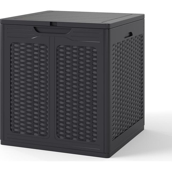 COSTWAY Coffre de jardin 145L, Coffre à coussins avec couvercle verrouillable & aspect rotin, Coffre de rangement Coffre à coussins résistant aux intempéries pour piscine, jardin, terrasse Marron