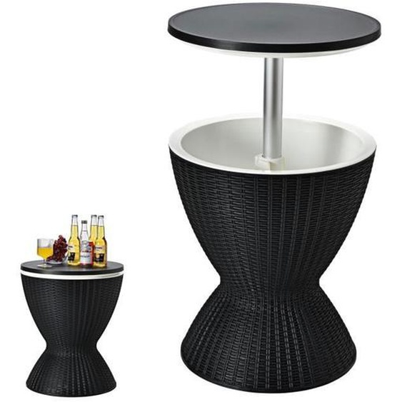 COSTWAY Cool Bar 30L Table Basse 2 en 1 avec Plateau Relevable Ø 43 x 575-82H cm Imitation Rotin pour Fêtes Terrasses Jardins Noir