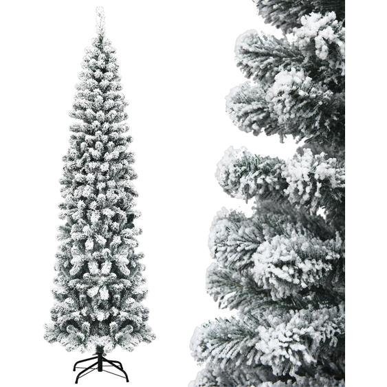 COSTWAY Crayon Sapin de Noël 225cm, sapin artificiel 641 aiguilles PVC avec neige, sapin de Noël avec support métallique, sapin artificiel Noël