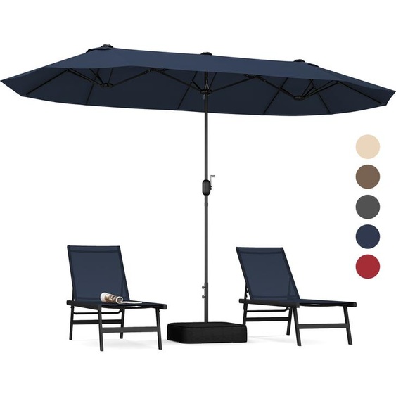 COSTWAY Double parasol 400x200cm avec support & manivelle, Grand parasol XXL, UPF 50+, Parasol de terrasse Parasol de marché bleu marine