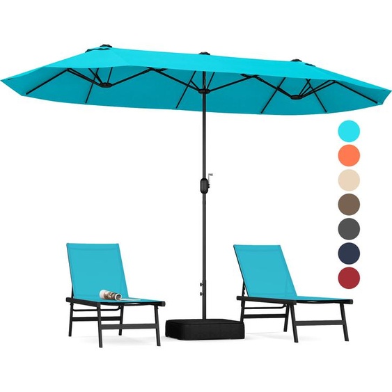 COSTWAY Double parasol 400x200cm avec support & manivelle, Grand parasol XXL, UPF 50+, Parasol de terrasse Parasol de marché Turquoise