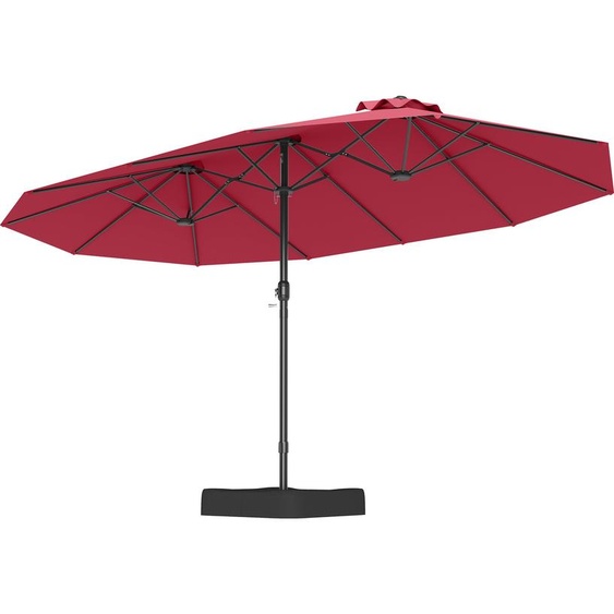 COSTWAY Double parasol UPF 50+ avec support 443x263cm, Parasol à manivelle, Parasol de terrasse Grand parasol de marché XXL Rouge