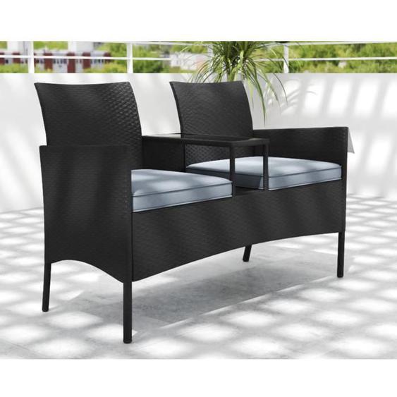 COSTWAY Ensemble 3 pcs Table Intégrée et Chaises de Jardin en Rotin PE 2 Places Coussins Doux et Plateau en Verre Trempé Gris