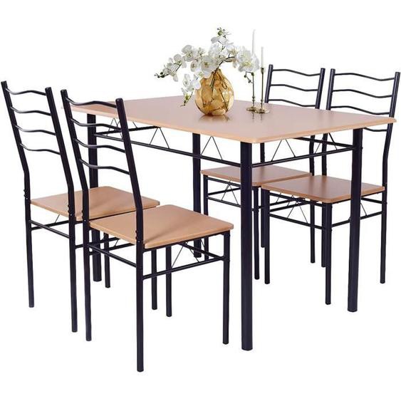 COSTWAY Ensemble de Table de Salle à Manger 4 Chaises Châssis Métal Contemporain, pour Cuisine Salon, Montage Facile (Couleur hêtre)