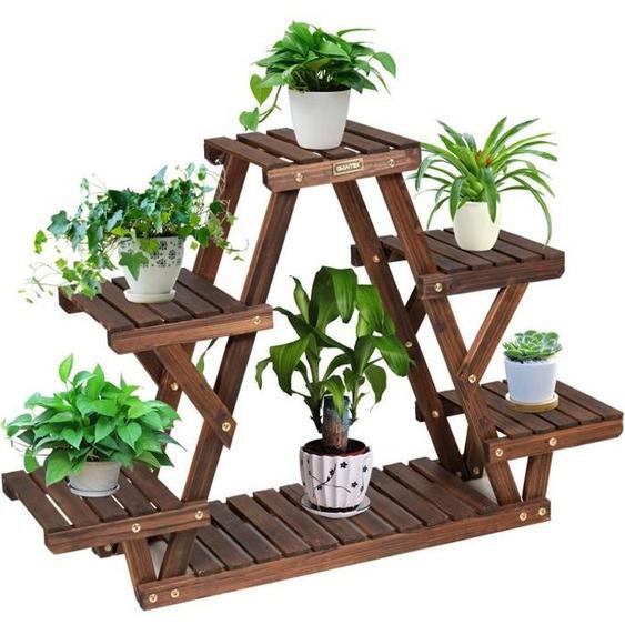 COSTWAY Étagère à Fleurs en Bois avec 6 Tablettes, 99 x 25 x 64,5 CM, Étagère Echelle Plantes pour Intérieur/Extérieur