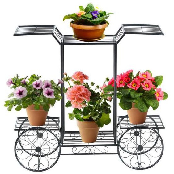 COSTWAY Etagère à Fleurs en Métal Support des Plante pour Jardin à 4 Niveaux 80,5 x 25 x 75CM Style Vintage en Forme de Chariot