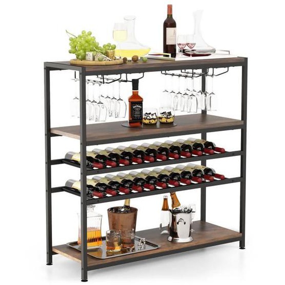 COSTWAY Étagère/Casier à Vin 22 Bouteilles Porte-Bouteille avec 4 Porte-Verres, Style Industriel, Présentoir à Vin pour Cave Cuisine