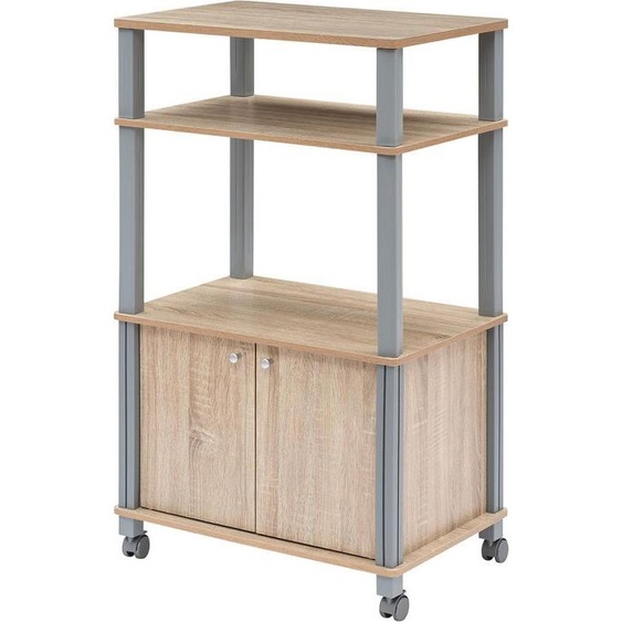 COSTWAY Etagère de cuisine à roulettes, Chariot de cuisine avec étagères et placard, Chariot de service pour micro-ondes, Etagère sur pied Chariot dappoint, 60x40x98cm (Naturel)