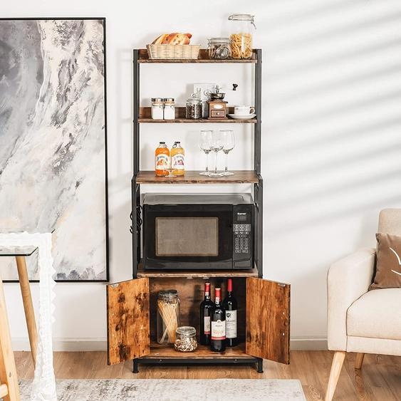 COSTWAY Étagère de cuisine avec placard de rangement, Étagère de boulangerie Étagère de rangement avec crochets, Étagère sur pied avec étagères, Armoire de cuisine avec porte & pieds réglables, pour cuisine & salle à manger, Étagère industrielle vintage