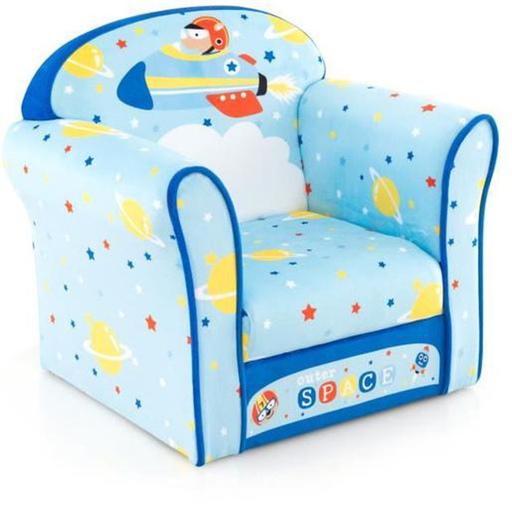 COSTWAY Fauteuil Bébé en Velours, Cadre en Bois, Patins Antidérapants Canapé Enfants 0-5 Ans Azur