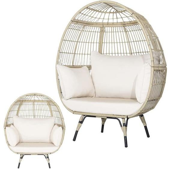 COSTWAY Fauteuil Cocon en Rotin PE Style Naturel avec Coussins Épais Chaise Relax  110 x 82 x 145 CMCharge max : 205 kg