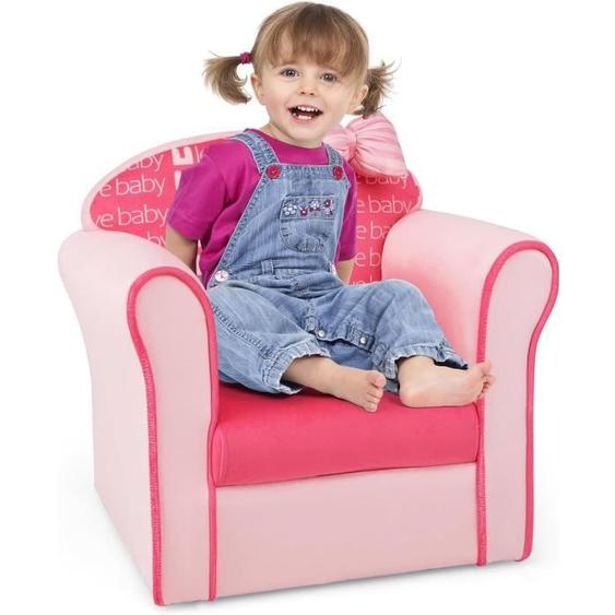 COSTWAY Fauteuil en Velours pour Enfants Ultra Doux, Canapé avec Cadre en Bois Massif Rose