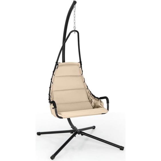 COSTWAY Fauteuil suspendu avec structure & siège rembourré extra large, Balançoire suspendue Siège suspendu Beige