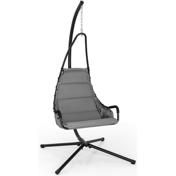 COSTWAY Fauteuil suspendu avec structure & siège rembourré extra large, Balançoire suspendue Siège suspendu Gris