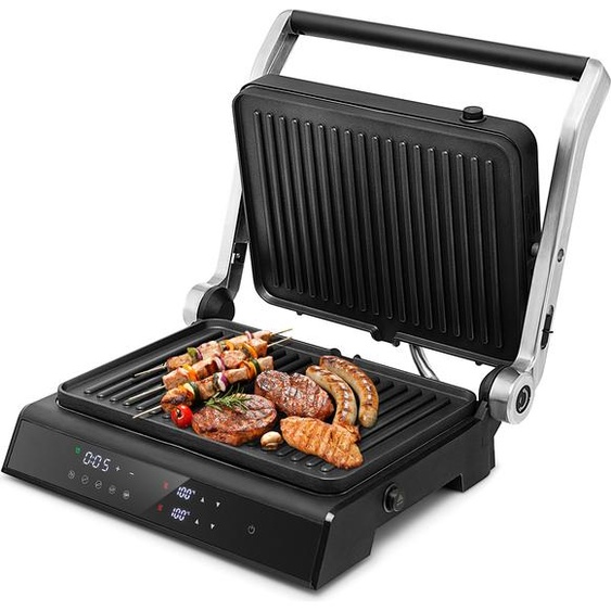 COSTWAY Gril de contact Sandwichmaker jusquà 230℃, Gril de table 5 modes, Gril électrique avec affichage LED, minuterie 4H, revêtement antiadhésif, Multigrill Panini-Maker 35x32x14,5cm