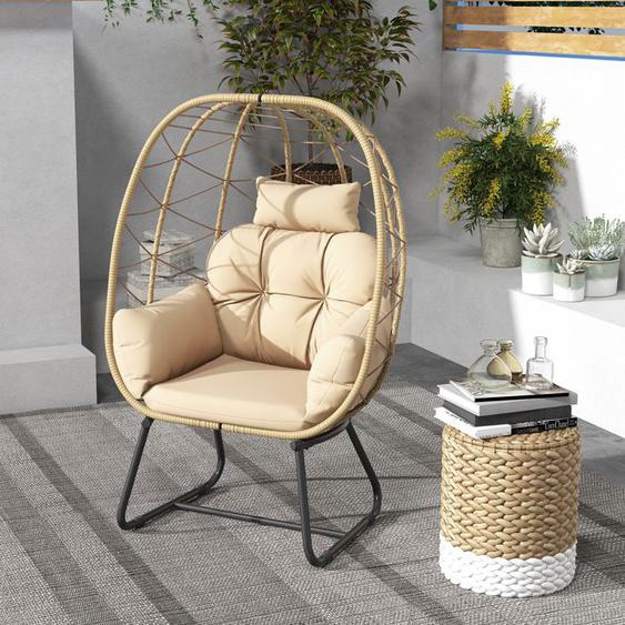 COSTWAY Hamac Fauteuil Œuf en Rotin pour Patio, Coussin Amovible, Oreiller, Chaise en Rotin pour Intérieur et Extérieur, Beige